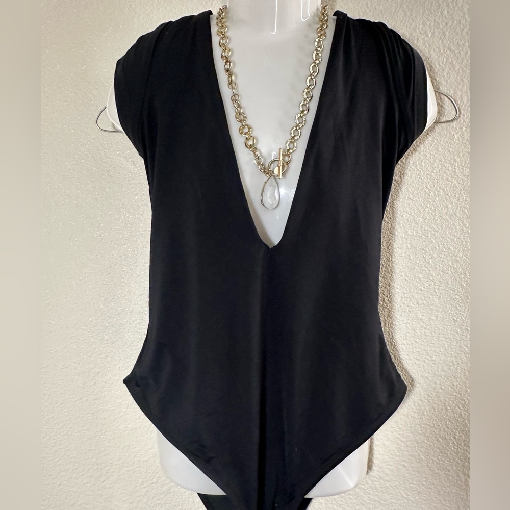 Black Deep V-Neck Bodysuit. Size M